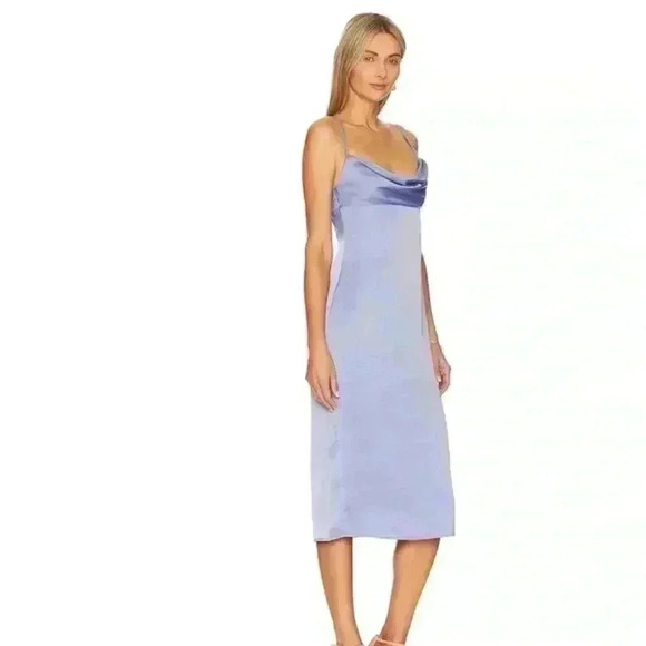 We Wore What Cowl Midi Satin Charmeuse Dress in Slate Blue, Size 4. NWT! - Picture 3 of 15